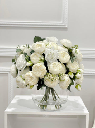 X-Large White Faux Rose and Peony Centerpiece - Flovery